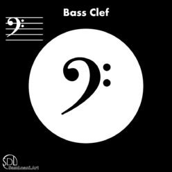 Bass clef symbol on black background