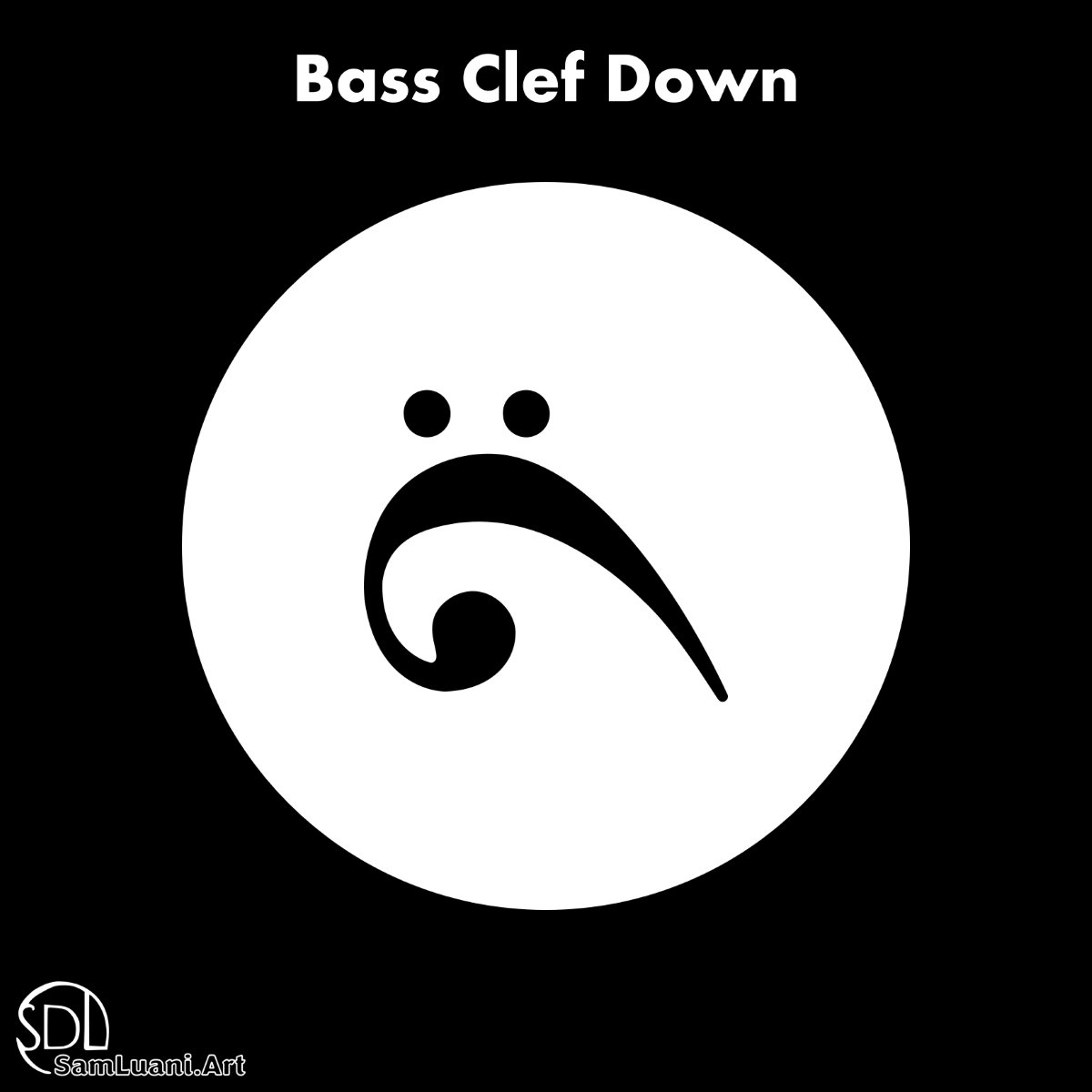 Bass clef symbol on black background