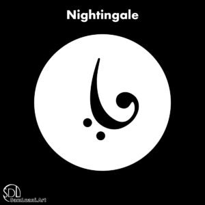 Stylized nightingale symbol on black