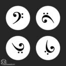 Four bass clef symbols on black