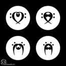 Four abstract black and white bass clef faces.